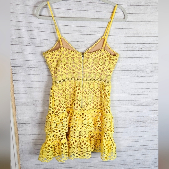 LULU'S Beauty and Lace Yellow Crochet Lace Mini Dress, sz Small - Picture 10 of 16